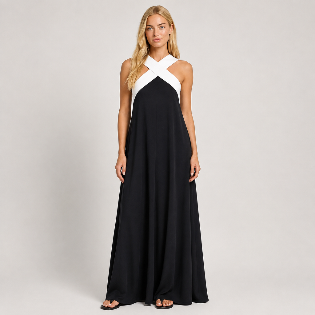Women's Colour-Block Maxi Dress, Flowy Lightweight Summer Holiday Dress