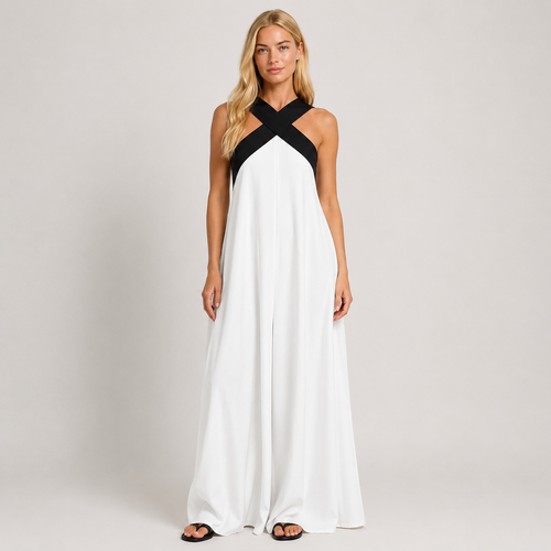 Women's Colour-Block Maxi Dress, Flowy Lightweight Summer Holiday Dress
