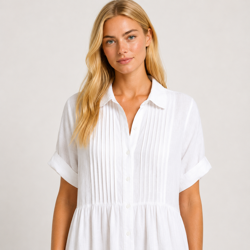 Women's Linen Cotton Dress, Flowy Button-Front Elegant Spring & Summer Dress