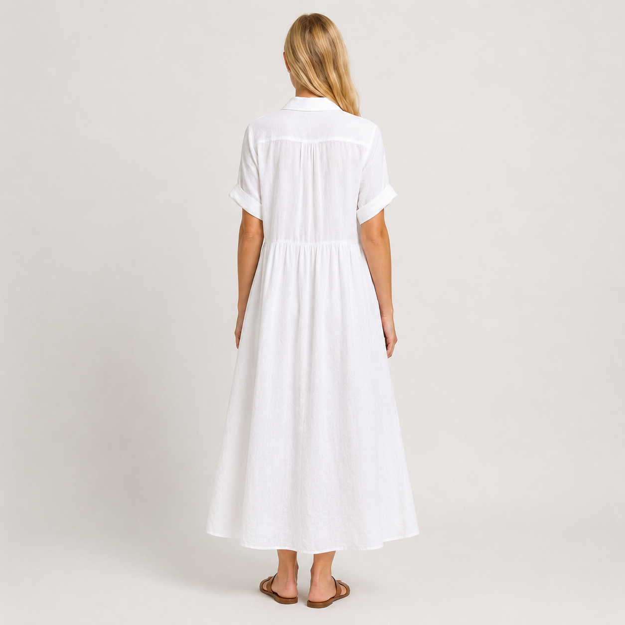 Women's Linen Cotton Dress, Flowy Button-Front Elegant Spring & Summer Dress