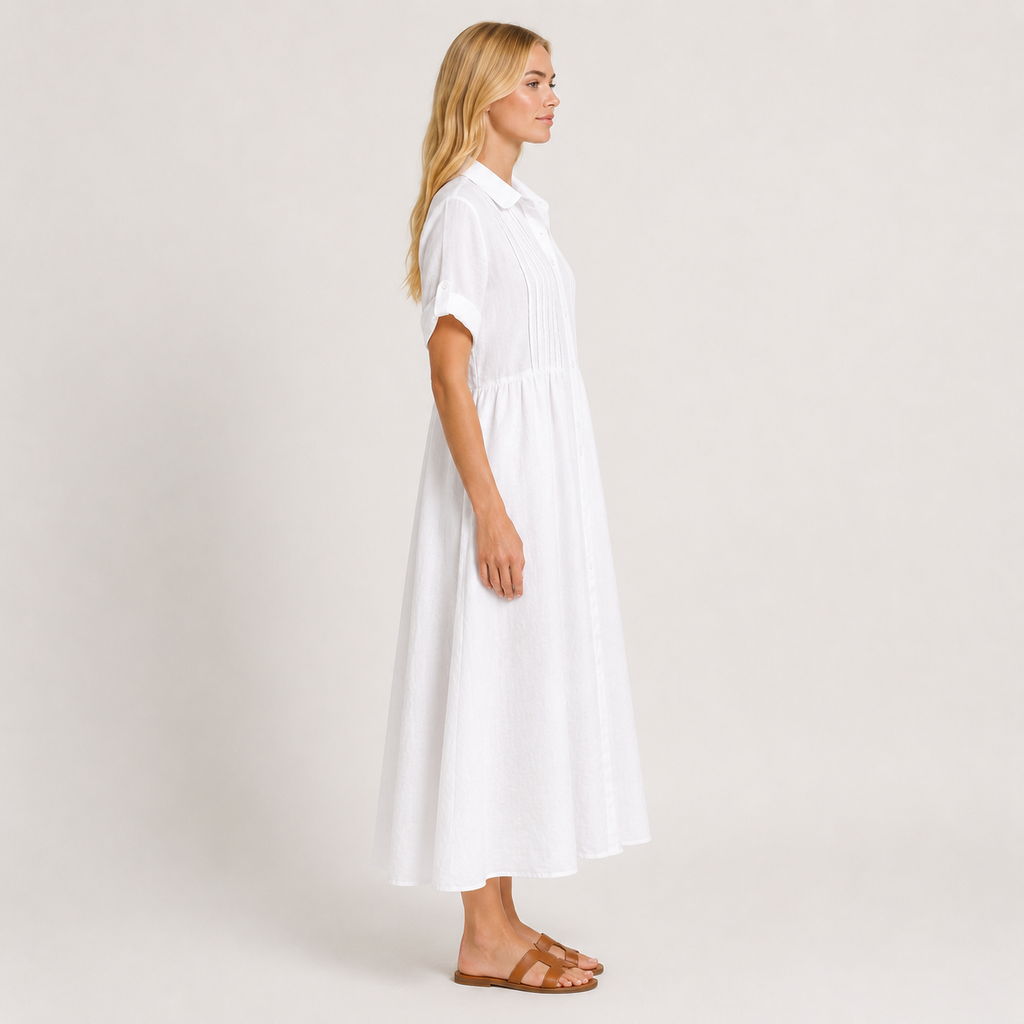 Women's Linen Cotton Dress, Flowy Button-Front Elegant Spring & Summer Dress
