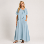 Women's Tie-Neck Dress with Pockets, Relaxed Casual Summer Everyday & Travel Dress