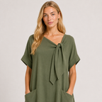 Women's Tie-Neck Dress with Pockets, Relaxed Casual Summer Everyday & Travel Dress