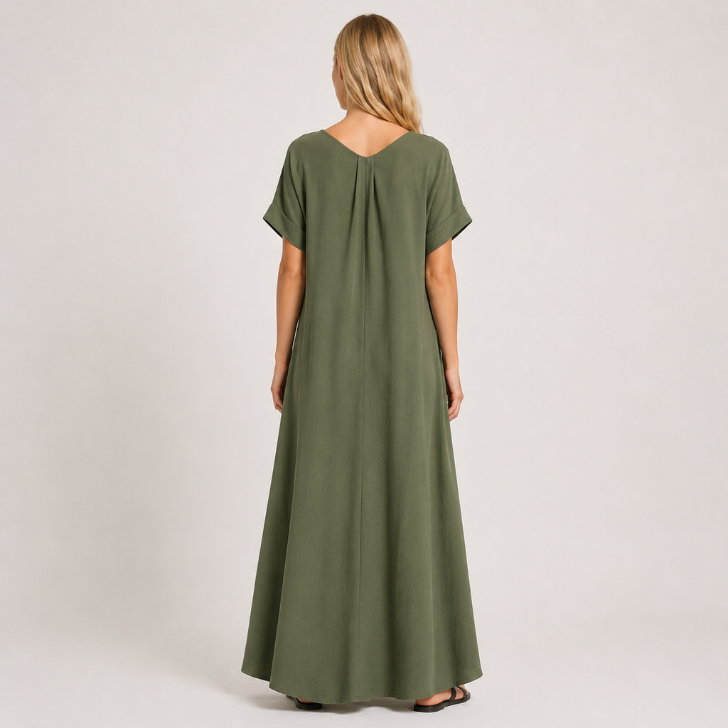 Women's Tie-Neck Dress with Pockets, Relaxed Casual Summer Everyday & Travel Dress