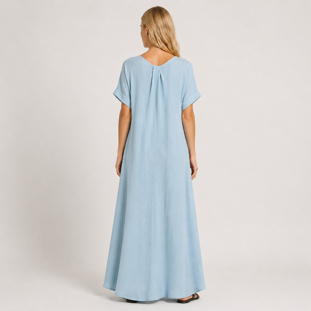 Women's Tie-Neck Dress with Pockets, Relaxed Casual Summer Everyday & Travel Dress