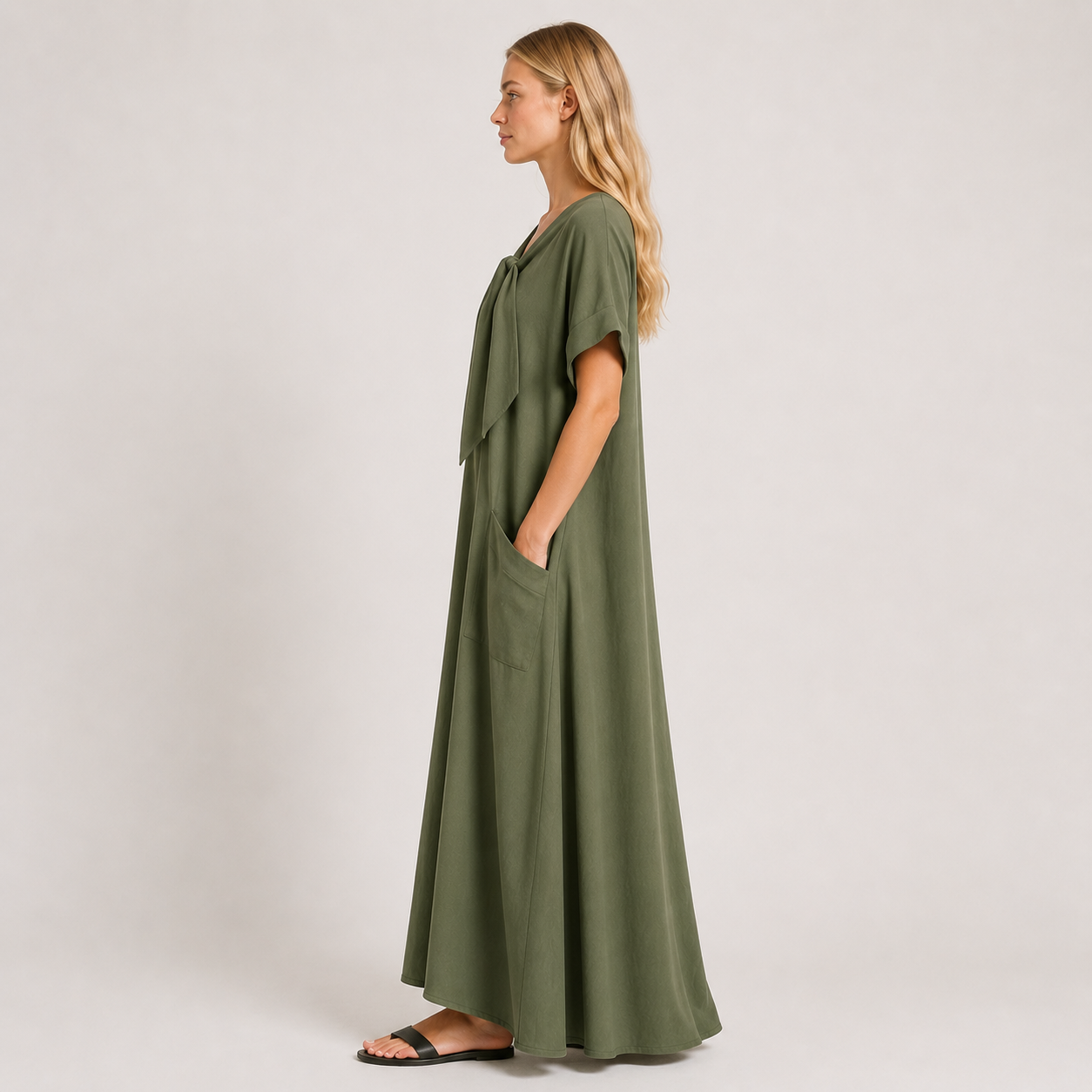 Women's Tie-Neck Dress with Pockets, Relaxed Casual Summer Everyday & Travel Dress