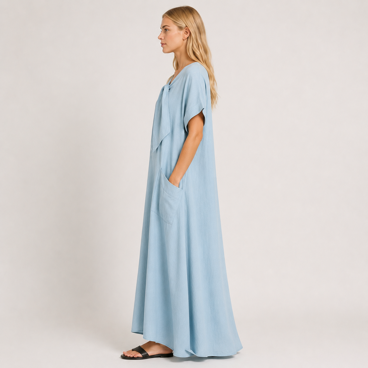 Women's Tie-Neck Dress with Pockets, Relaxed Casual Summer Everyday & Travel Dress