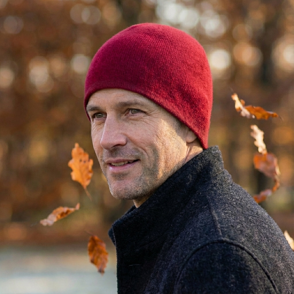 Cashmere beanie hat with double-layer knit