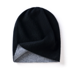 Cashmere beanie hat with double-layer knit - Black