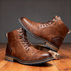 Combat boots with reinforced heel panels and cushioned sole - Chestnut Brown