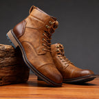 Combat boots with reinforced heel panels and cushioned sole - Oak Tan