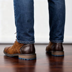 Combat boots with reinforced heel panels and cushioned sole
