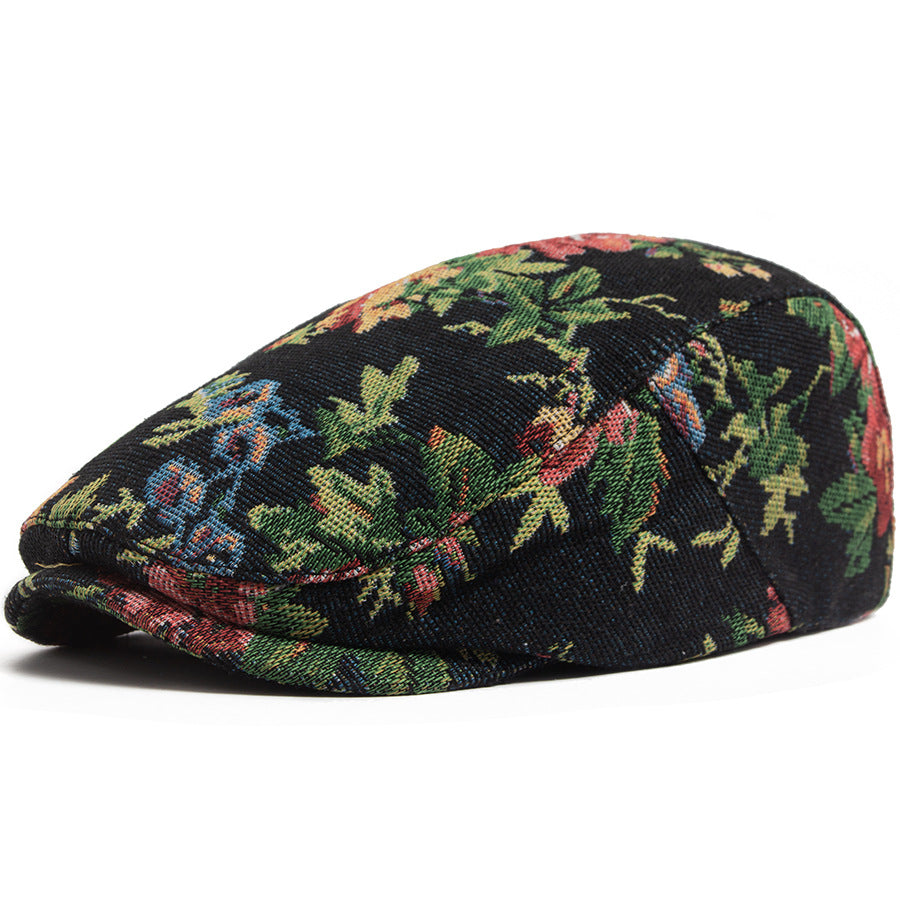 Floral Driver Cap in Textured Cotton Blend - Black