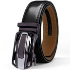 Leather belt with auto-lock buckle and smooth finish - Black