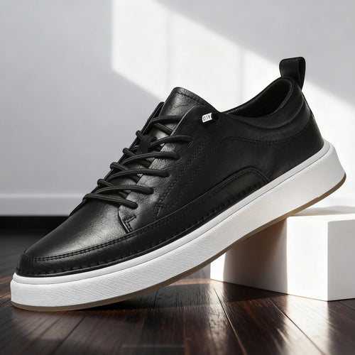 Leather Trainers with Cushioned Footbed - Black
