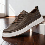 Leather Trainers with Cushioned Footbed - Khaki