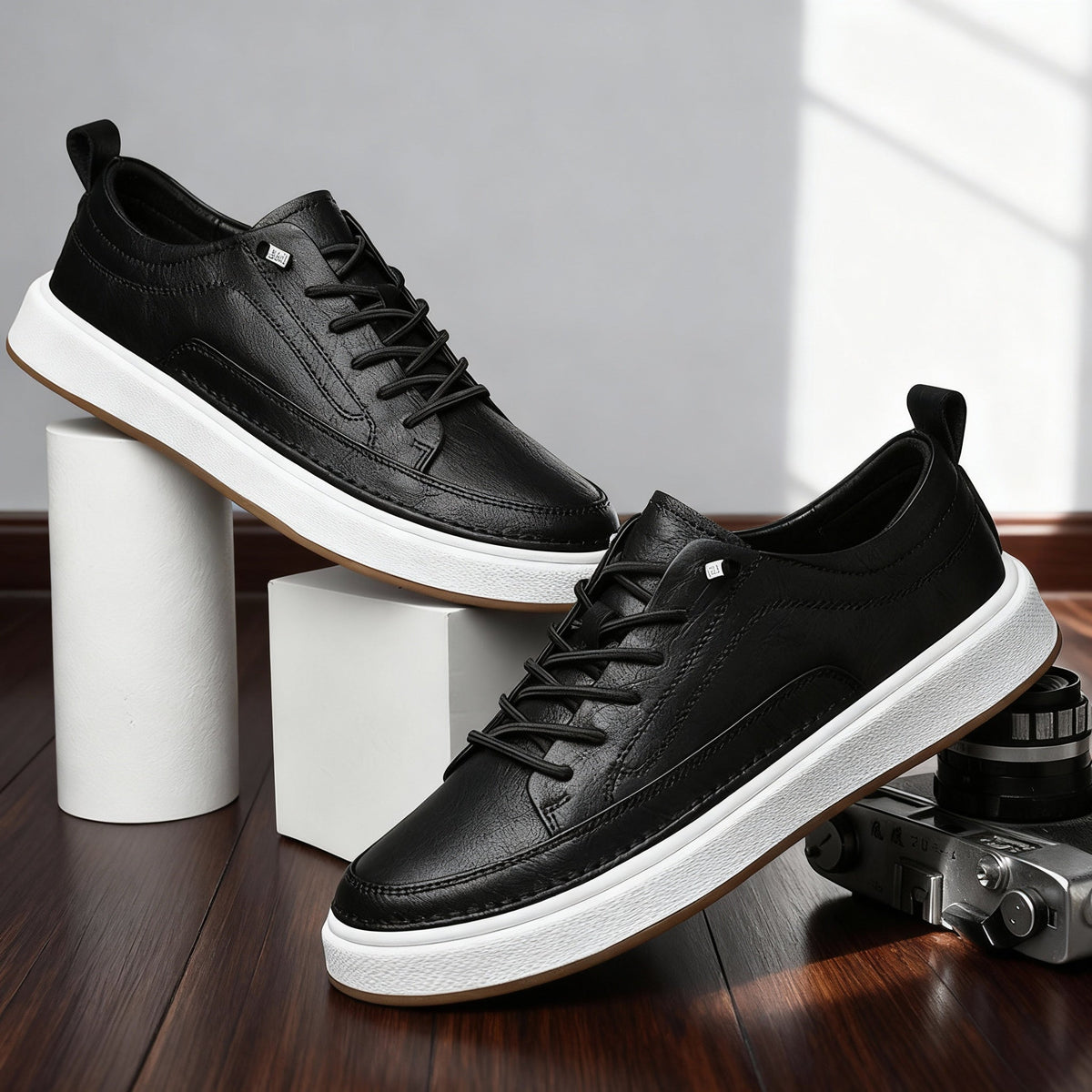 Leather Trainers with Cushioned Footbed