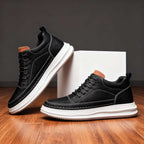 Leather trainers with padded collar and cushioned insole - Black