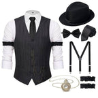 Men's 1920s Gatsby Costume Waistcoat Set with Hat and Accessories