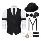 Men's 1920s Gatsby Costume Waistcoat Set with Hat and Accessories