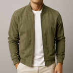 Men's faux suede bomber jacket with zip-up front and ribbed cuffs - Army Green