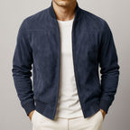 Men's faux suede bomber jacket with zip-up front and ribbed cuffs - Navy