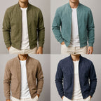 Men's faux suede bomber jacket with zip-up front and ribbed cuffs