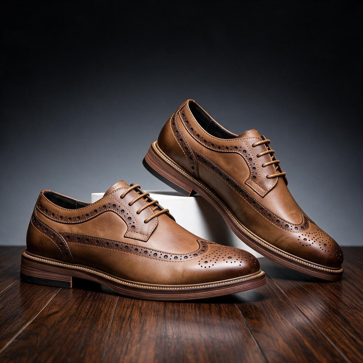 Men's Brogue Derby Shoes Lace-Up Cushioned Orthopaedic Comfort Sole - Brown