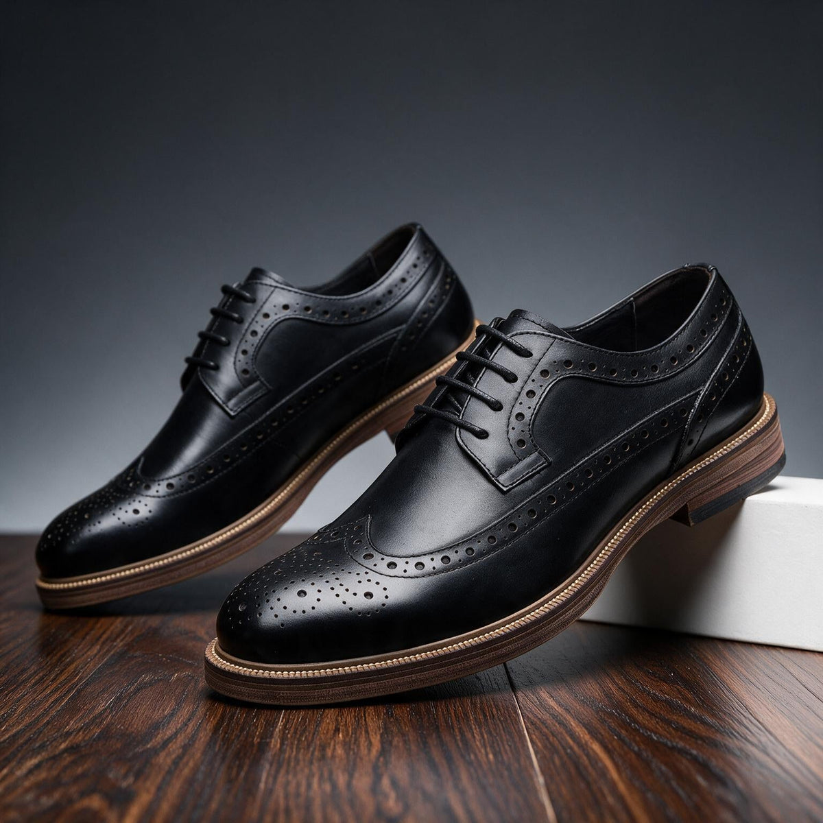 Men's Brogue Derby Shoes Lace-Up Cushioned Orthopaedic Comfort Sole - Black