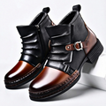 Men's Buckle Boots Faux Leather Two-Tone - Black