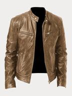 Men's casual leather jacket with multiple pockets - Khaki