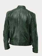 Men's casual leather jacket with multiple pockets
