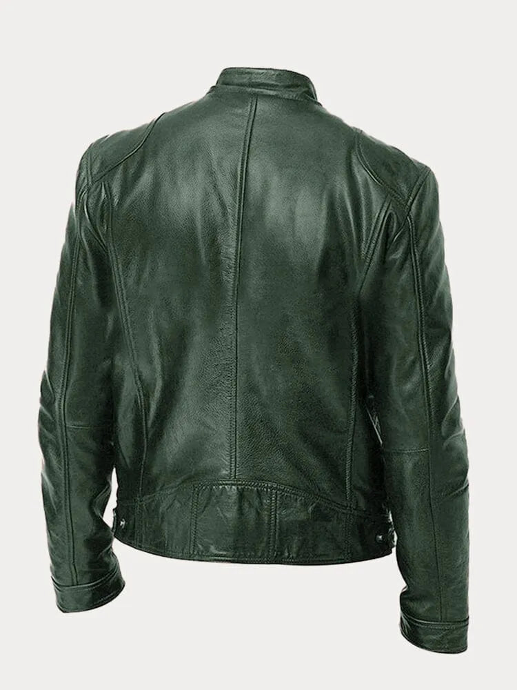 Men's casual leather jacket with multiple pockets