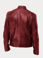 Men's casual leather jacket with multiple pockets
