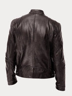 Men's casual leather jacket with multiple pockets