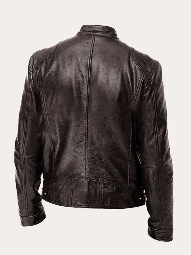 Men's casual leather jacket with multiple pockets