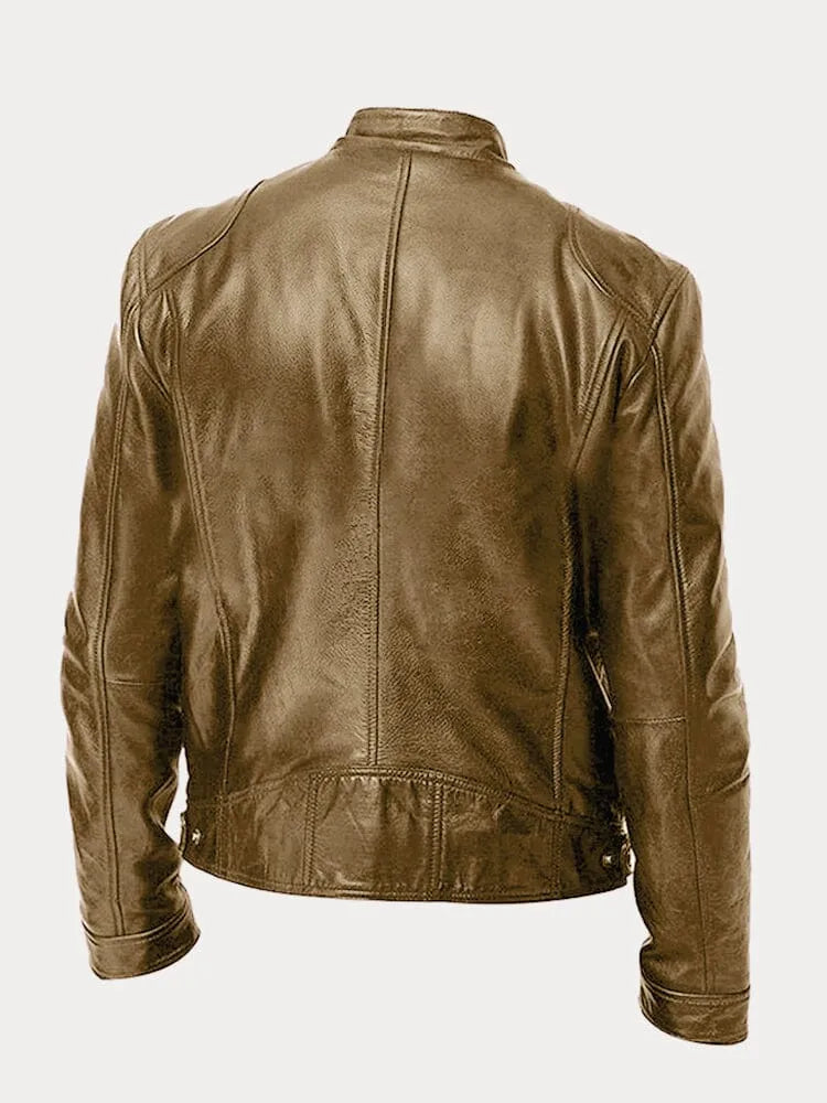 Men's casual leather jacket with multiple pockets