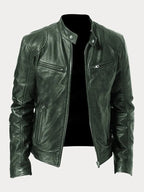 Men's casual leather jacket with multiple pockets - Military Green