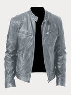 Men's casual leather jacket with multiple pockets - Grey