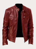 Men's casual leather jacket with multiple pockets - Burgundy