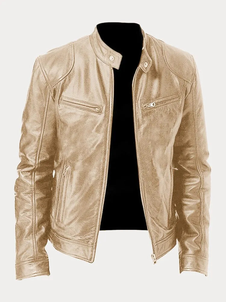 Men's casual leather jacket with multiple pockets - Gold