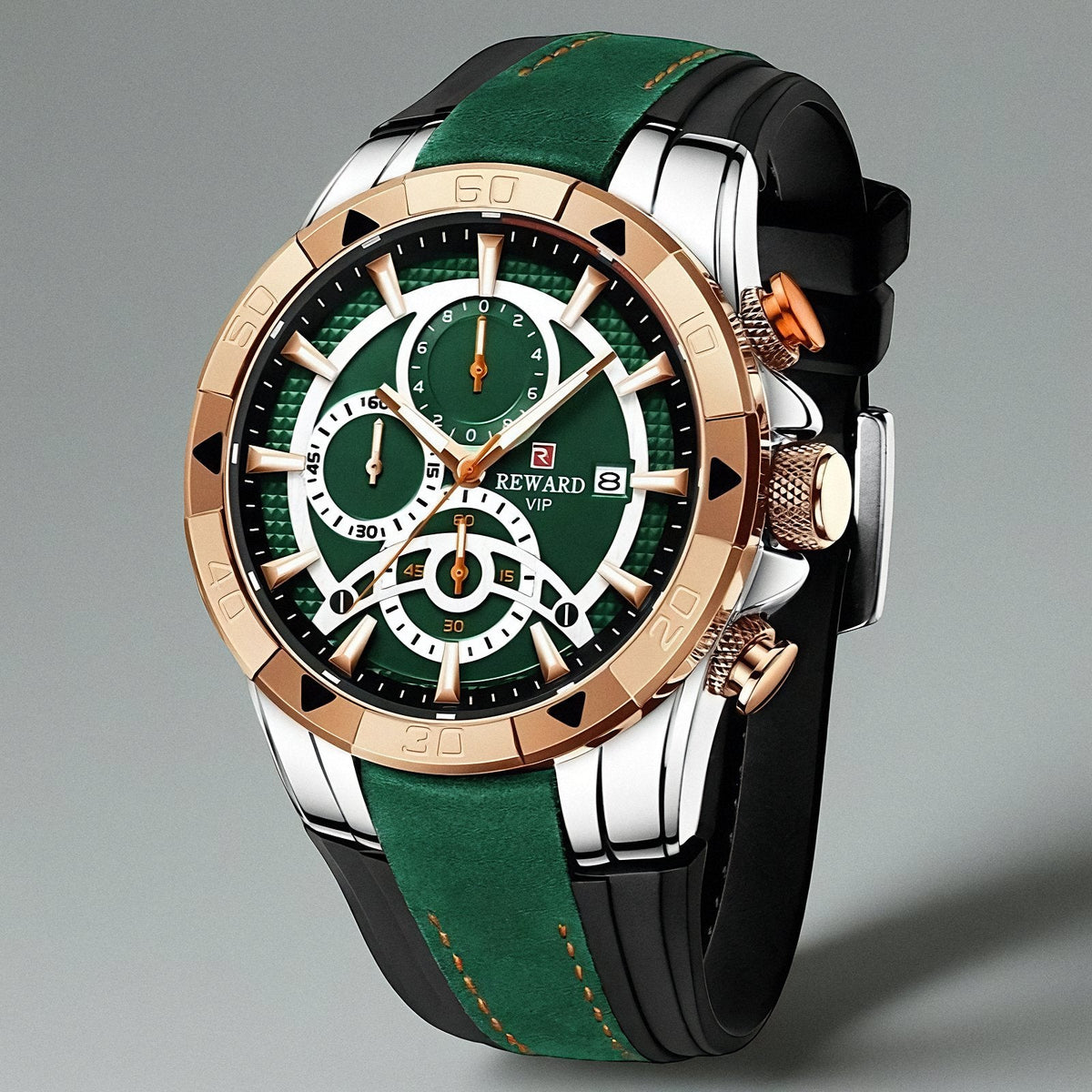 Men's chronograph watch with leather strap - Casino Green