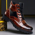 Men's Combat Boots Embossed Leather Lace-Up - Cognac Brown