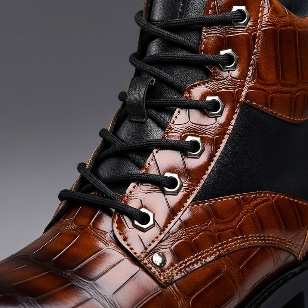 Men's Combat Boots Embossed Leather Lace-Up