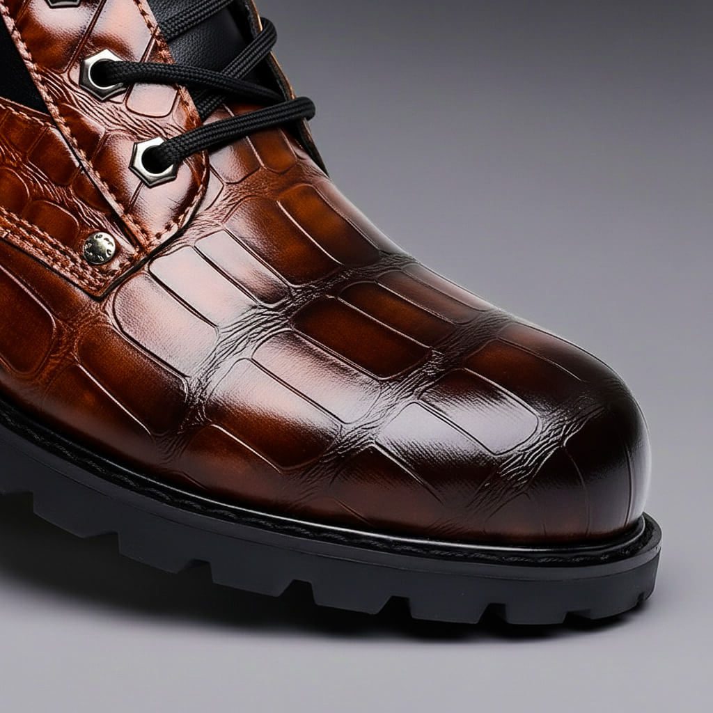 Men's Combat Boots Embossed Leather Lace-Up