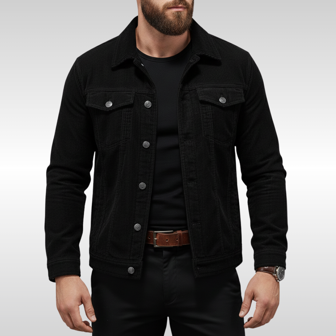 Men's Corduroy Jacket Classic Structured Fit - Black