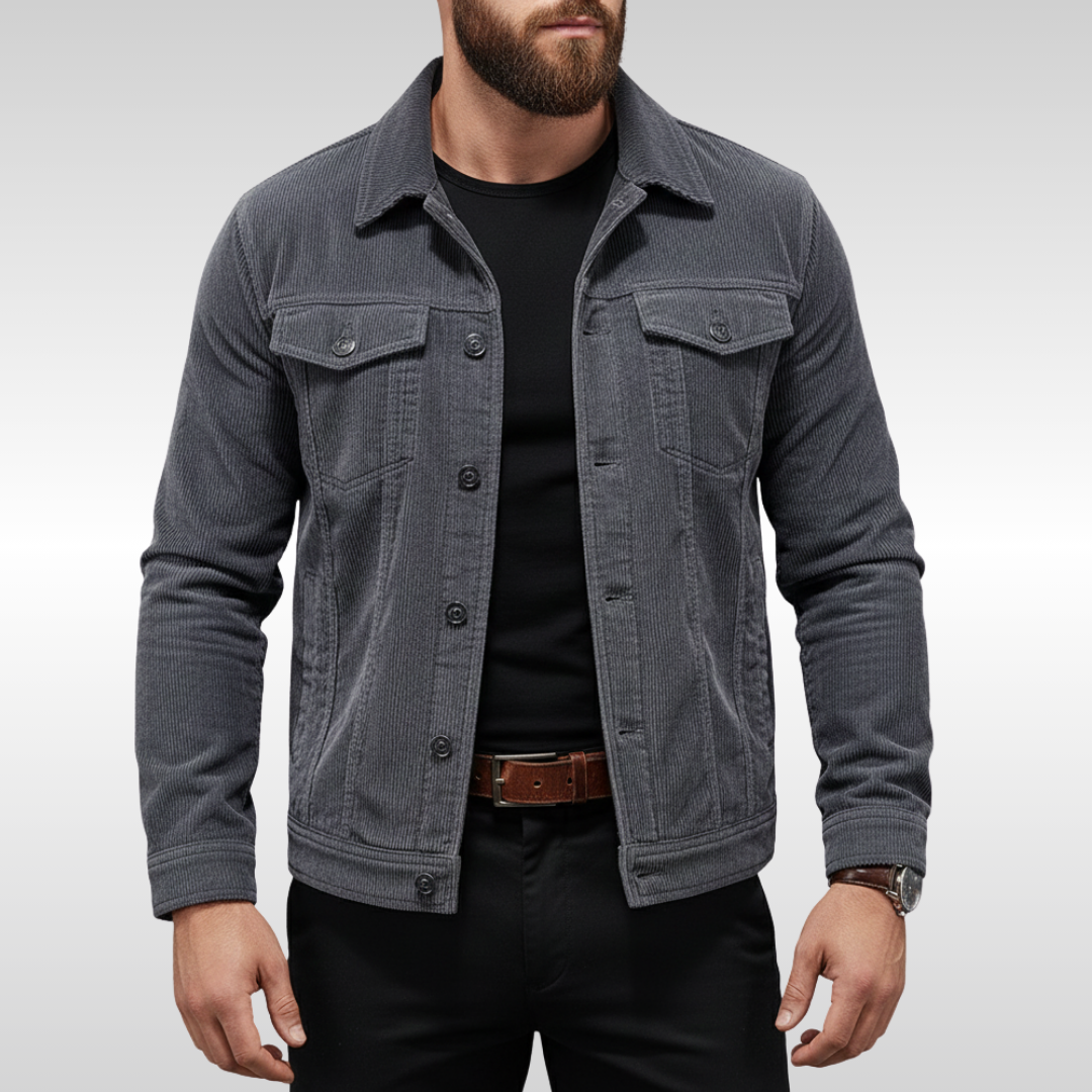 Men's Corduroy Jacket Classic Structured Fit - Grey