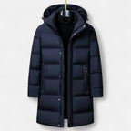 Men's Down Parka Hooded Winter Coat Tailored Fit - Dark Blue