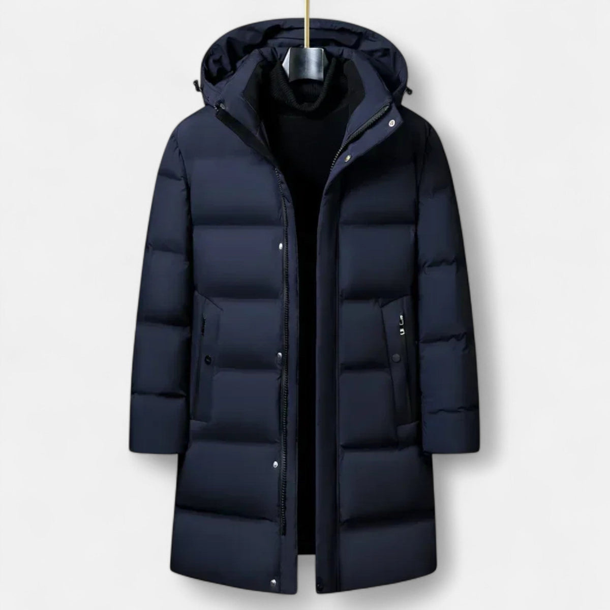 Men's Down Parka Hooded Winter Coat Tailored Fit - Dark Blue