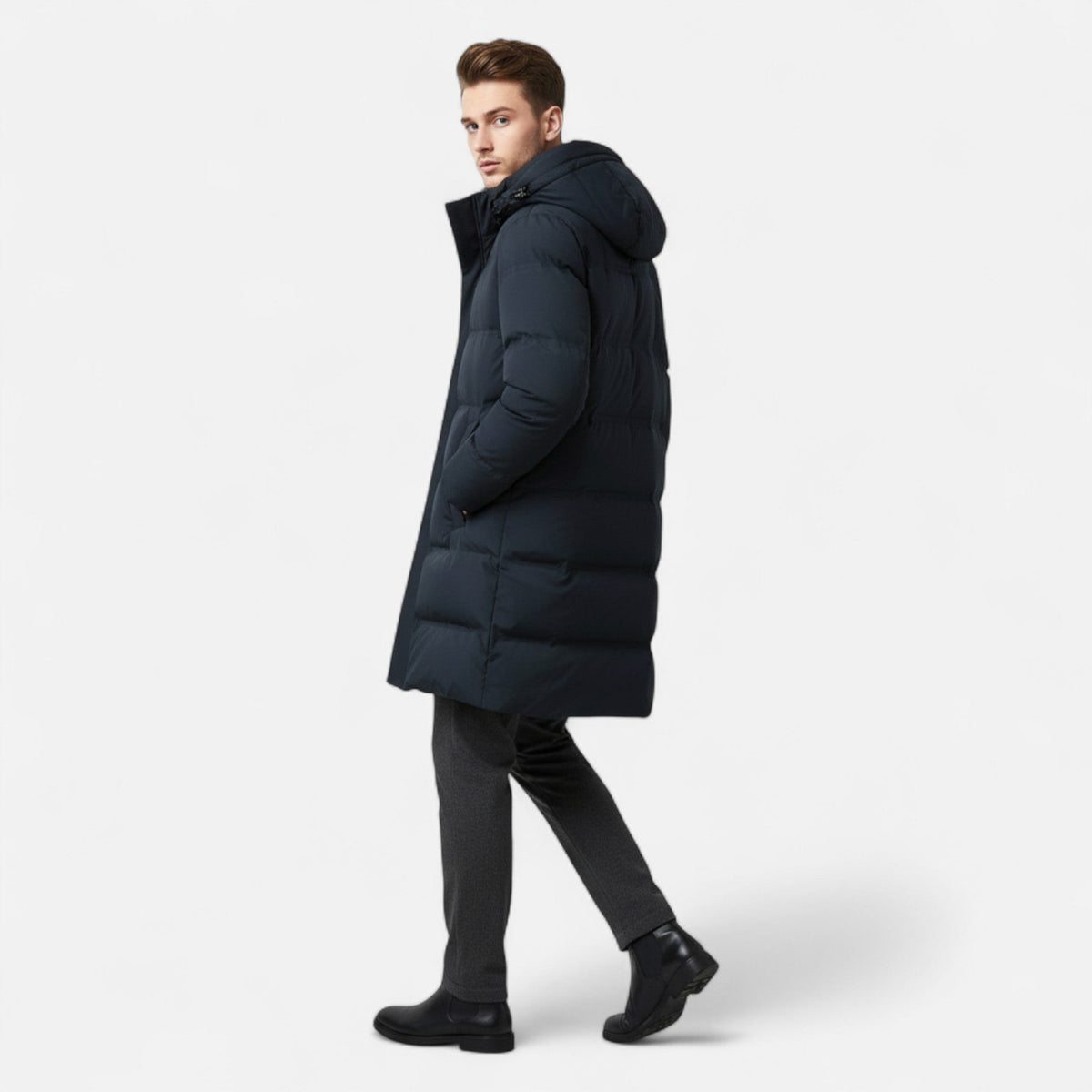 Men's Down Parka Hooded Winter Coat Tailored Fit